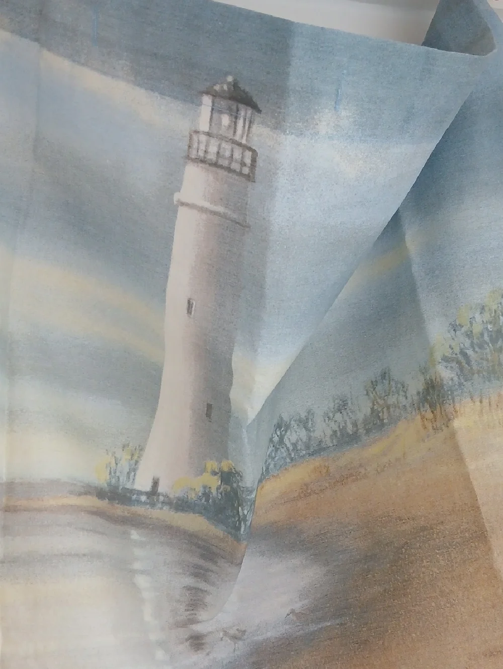James Hautman Cotton Polyester Shower Curtain Coastal Shoreline Birds Lighthouse